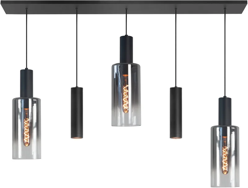 Hanglamp Perugia 3+2 lichts L 120 cm rook de Highlight en Noir – photo produit