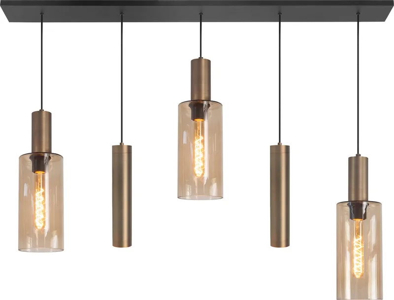Hanglamp Perugia 3+2 lichts L 120 cm zwart amber de Highlight en Noir, Bronze – photo produit