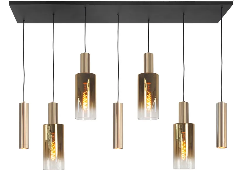 Hanglamp Perugia 4+3 lichts L 130 cm zwart goud von Highlight in Schwarz, Gold – Produktfoto