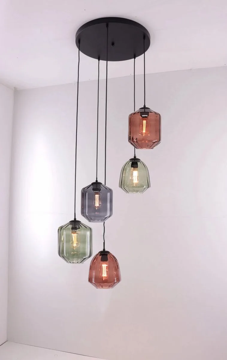 Hanglamp Videlamp 5 hangers gekleurd glas 380cm de Highlight en Noir – photo produit