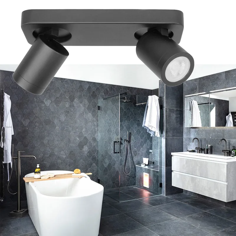 IP44 badkamer rechthoekige spot Oliver | 2 lichts | zwart | kunststof / metaal | Ø 6 cm | 26 x 9,5 von Highlight – Produktfoto 2 von 3