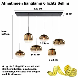 Moderne hanglamp Bellini | 6 lichts | goud / zwart | glas / metaal | in hoogte verstelbaar tot 130 by Highlight – product photo 3 of 3