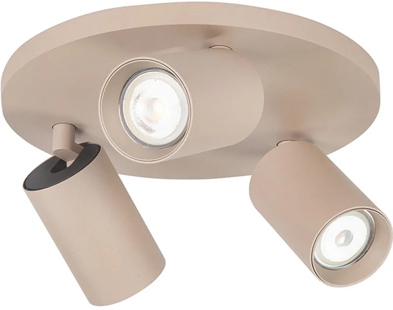 Moderne Opbouwspots GU10 Mila 3 Lichtpunten Rond Metaal Slaapkamer Gang/Hal Keuken Dimbaar de Highlight en Beige, Zand – photo produit