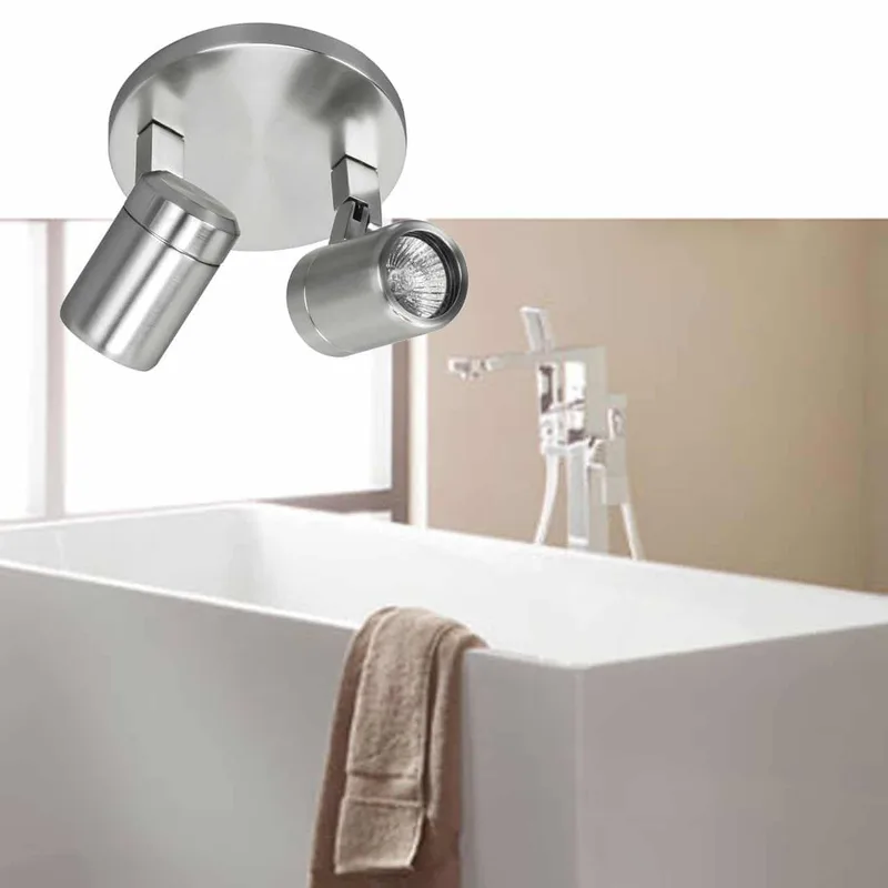 Opbouwspot badkamer | 15 cm | Rain spots IP44 | 2 lichts | GU10 | grijs staal | glas en metaal by Highlight – product photo 2 of 3