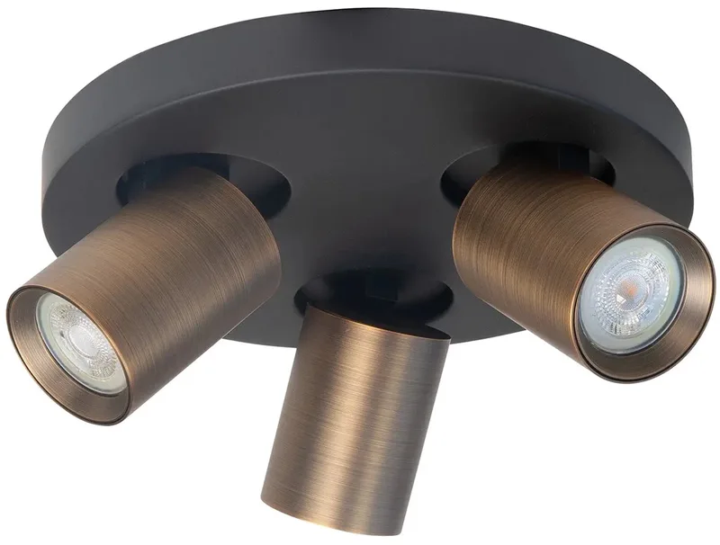 Opbouwspot Oliver | Zwart + Brons | Rond | GU10 | 3-voudig | 25cm de Highlight en Metaal – photo produit