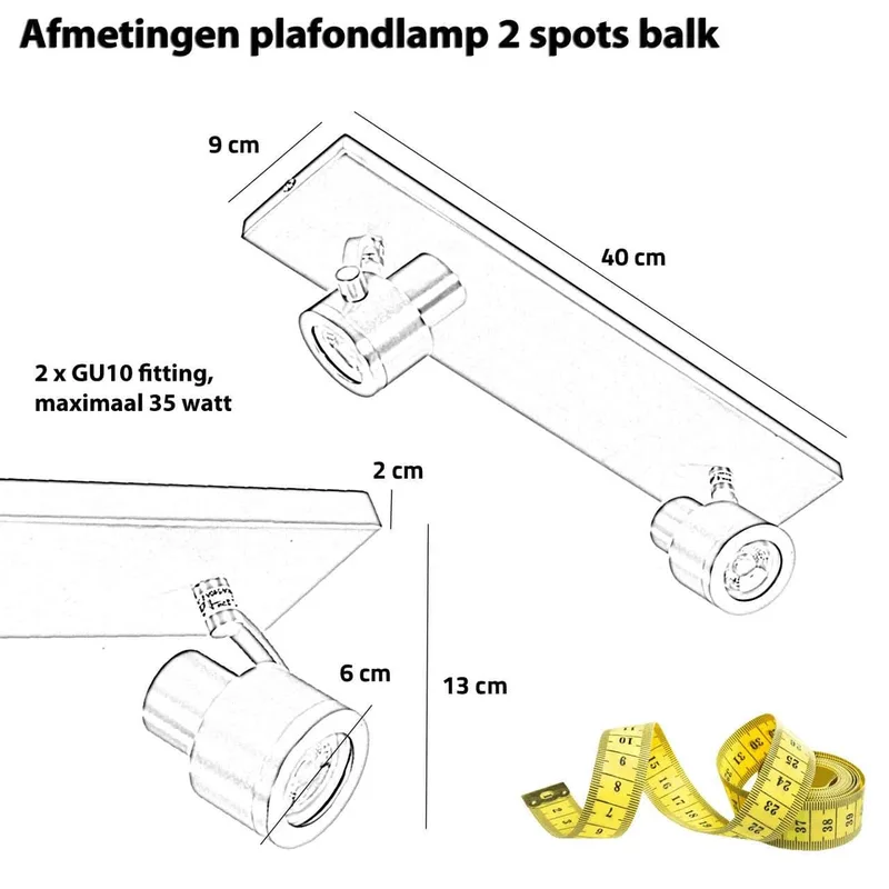 Opbouwspot plafondlamp | 40 cm | alto spots | 2 lichts | GU10 | zwart | metaal | moderne industriële fra Highlight – produktbillede 3 af 3