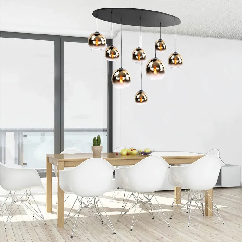 Ovale zwarte hanglamp met acht glazen bollen - helder/goud von Highlight – Produktfoto 2 von 3