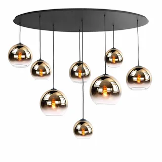 Ovale zwarte hanglamp met acht glazen bollen - helder/goud von Highlight – Produktfoto 1 von 3