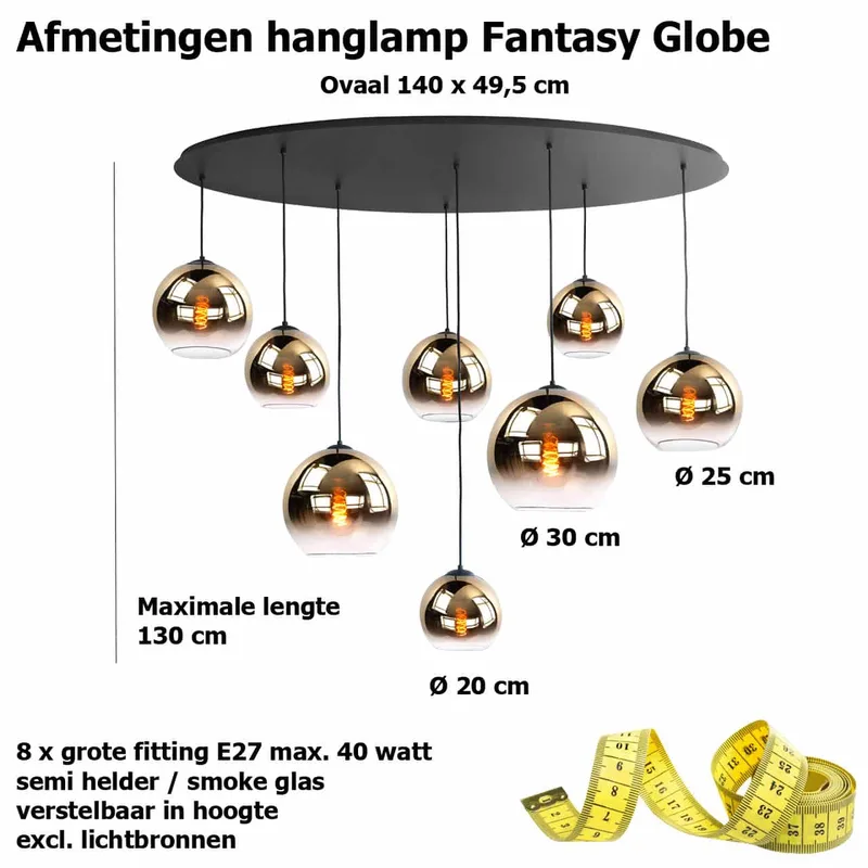 Ovale zwarte hanglamp met acht glazen bollen - helder/goud von Highlight – Produktfoto 3 von 3