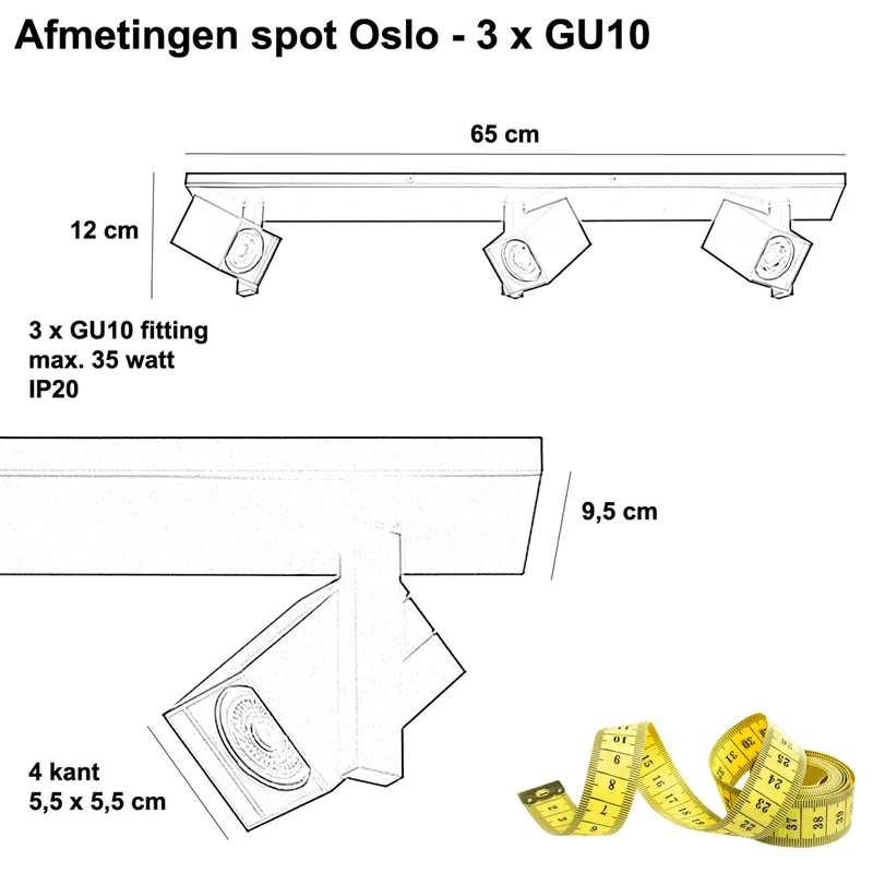 Plafond/wandspot | 10 cm | Oslo spots | 3 lichts | GU10 | wit | metaal | moderne verlichting de Highlight – photo produit 3 sur 3