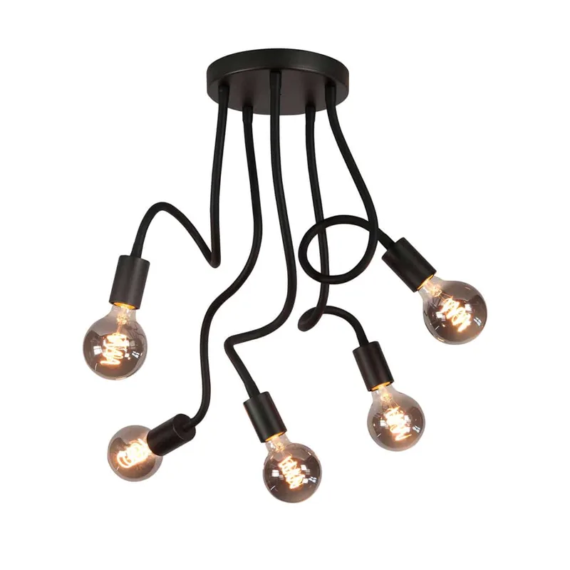 Plafondlamp | 18 cm | Flex lampen | 5 lichts | E27 | zwart | metaal | moderne decoratieve de Highlight – photo produit