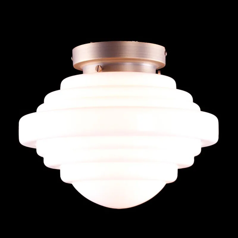 Plafondlamp | 25 cm | art deco met bronzen armatuur | E27 | brons wit | glas metaal | art deco retro de Highlight – photo produit 1 sur 3