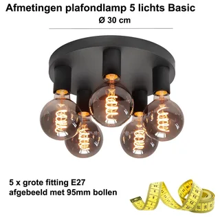 Plafondlamp | 30 cm | basic plafondlampen | 5 lichts | E27 | zwart | metaal | moderne decoratieve van Highlight – productfoto 3 van 3