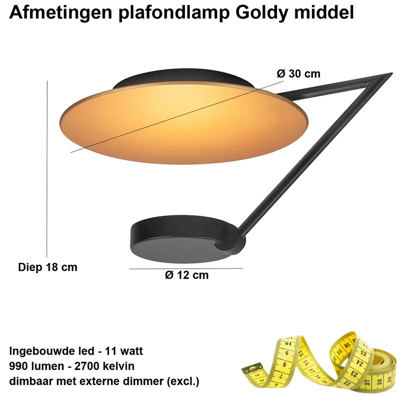 Plafondlamp | 30 cm | Goldy plafondlampen | LED | goud zwart | metaal | moderne design diffuse fra Highlight – produktbillede 3 af 3