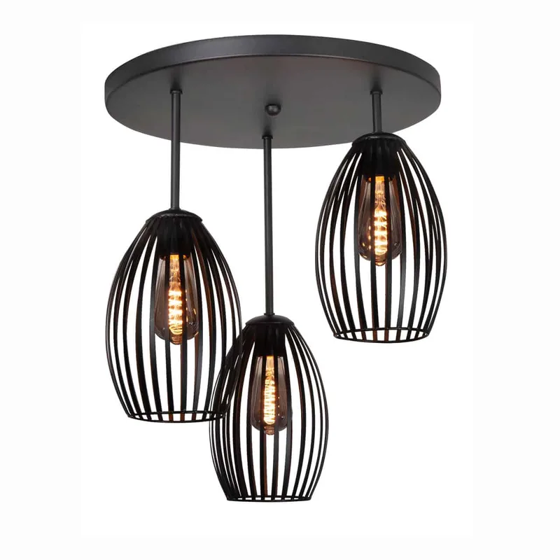Plafondlamp | 45 cm | Gabbia | 3 lichts | E27 | zwart | metaal | modern landelijk trendy fra Highlight – produktbillede 1 af 3