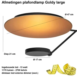Plafondlamp | 47 cm | Goldy plafondlampen | LED | goud zwart | metaal | moderne design decoratieve van Highlight – productfoto 3 van 3