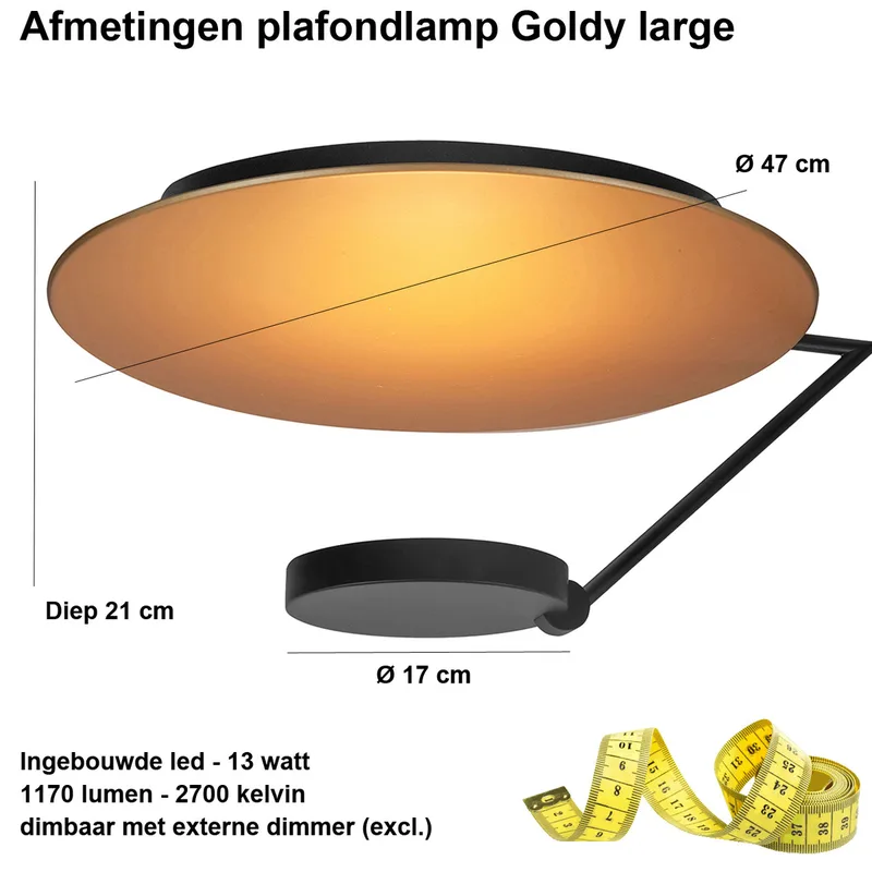 Plafondlamp | 47 cm | Goldy plafondlampen | LED | goud zwart | metaal | moderne design decoratieve van Highlight – productfoto 3 van 3