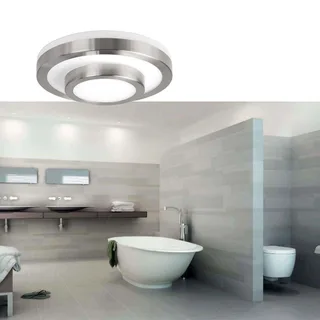 Plafondlamp badkamer Masterring | Ø 26 cm | geborsteld staal / wit | glas / metaal | modern design de Highlight – photo produit 2 sur 3