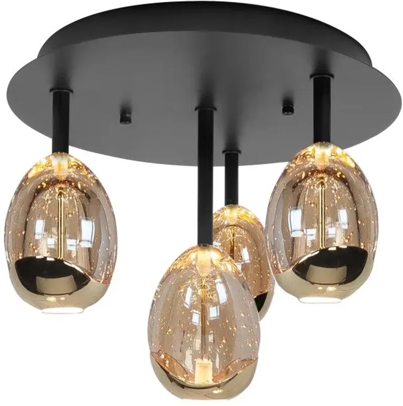 Plafondlamp Golden Egg 4 Lichts Led Amber - Zwart Ø 35cm fra Highlight i Guld, Sort – produktbillede