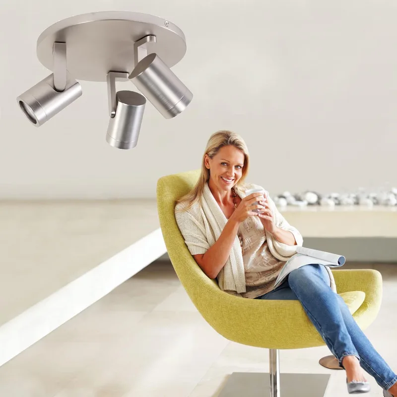 Plafondspot | 25 cm | Halospots mat staal | 3 lichts | GU10 | geborsteld staal | metaal | moderne fra Highlight – produktbillede 2 af 2