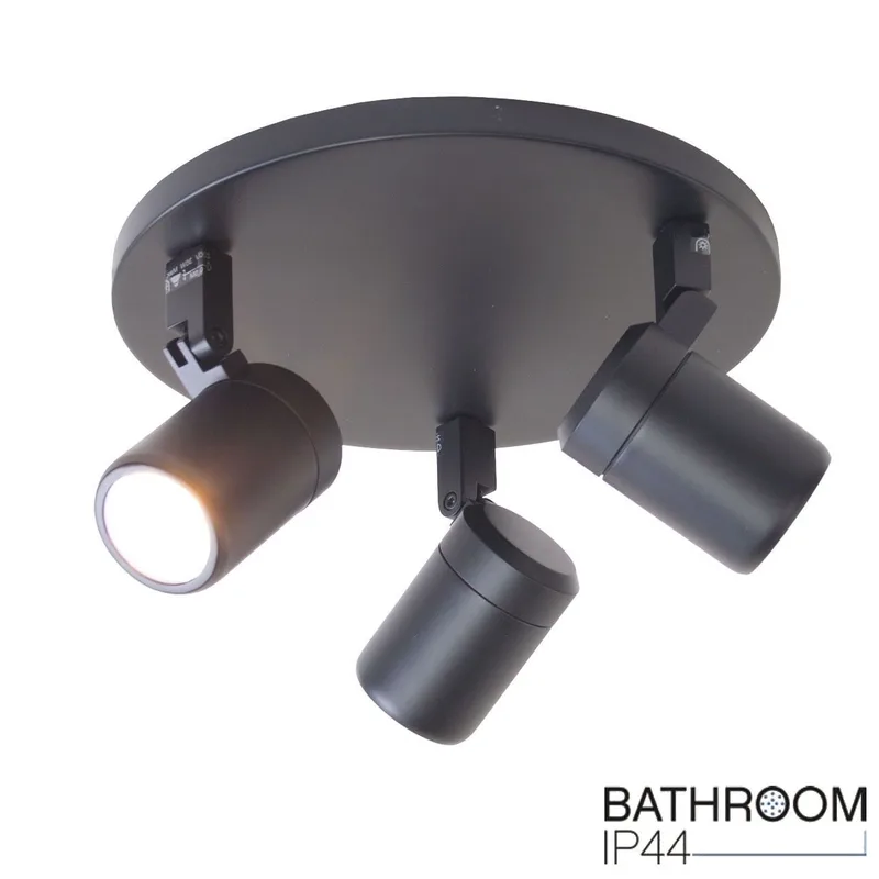 Plafondspot | 25 cm | Rain spots IP44 | 3 lichts | GU10 | zwart | glas en metaal | moderne de Highlight – photo produit 1 sur 3