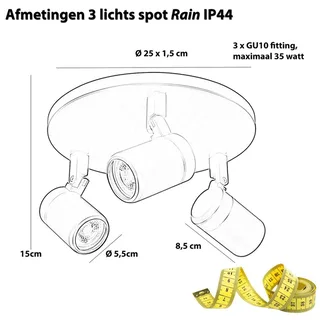 Plafondspot | 25 cm | Rain spots IP44 | 3 lichts | GU10 | zwart | glas en metaal | moderne de Highlight – photo produit 3 sur 3