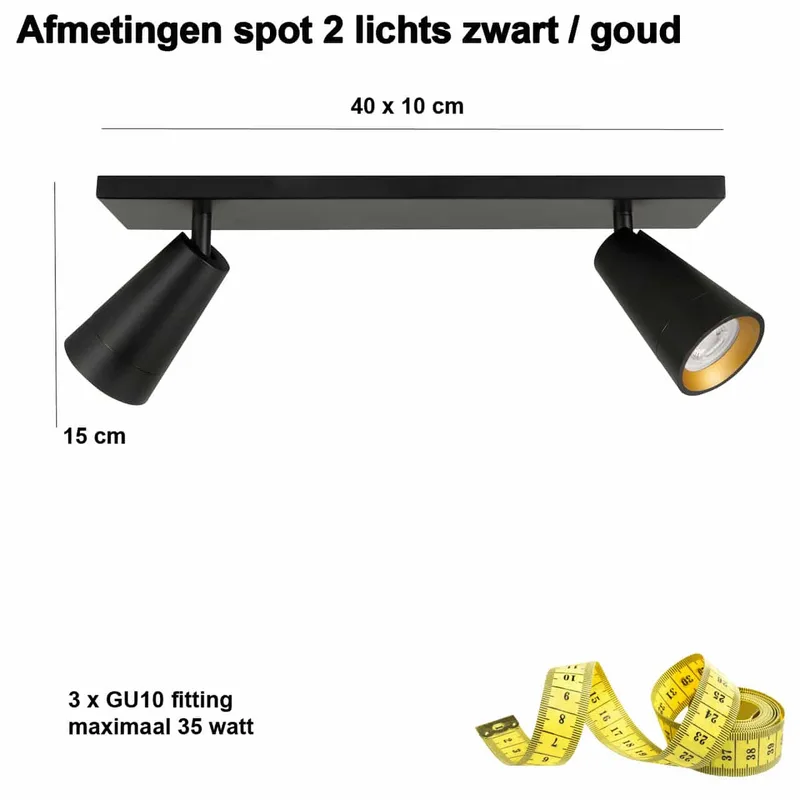 Plafondspot | 40 cm | Petunia | 2 lichts | GU10 | goud zwart | kunststof metaal | modern landelijk från Highlight – produktbild 3 av 3