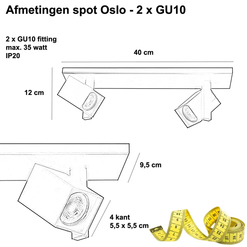 Plafondspot / wandspot | 10 cm | Oslo spots | 2 lichts | GU10 | wit | metaal | moderne verlichting von Highlight – Produktfoto 3 von 3