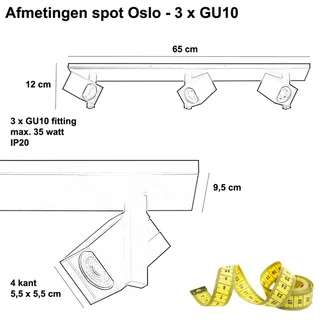 Plafondspot wandspot | 10 cm | Oslo spots | 3 lichts | GU10 | zwart | metaal | moderne verlichting von Highlight – Produktfoto 3 von 3