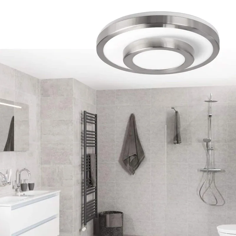 Plafonniere | 35 cm | Master Ring badkamer plafondlampen | 2 lichts | E27 | staal wit | glas metaal de Highlight – photo produit 2 sur 3