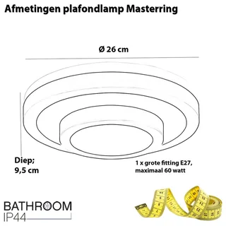 Plafonniere badkamer | 26 cm | master ring badkamer plafondlampen | E27 | zwart wit | glas metaal de Highlight – photo produit 3 sur 3