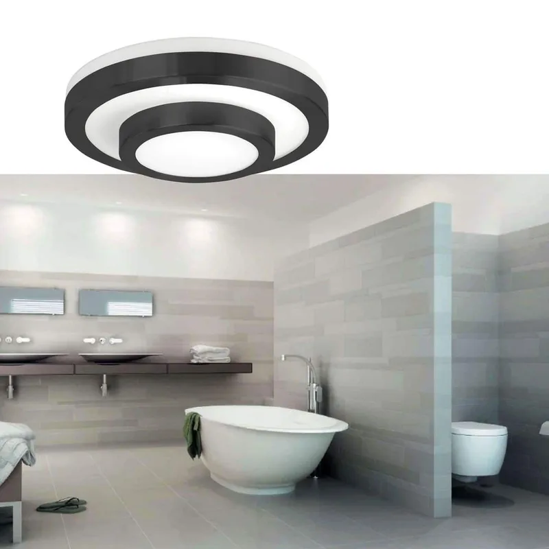 Plafonniere badkamer | 26 cm | master ring badkamer plafondlampen | E27 | zwart wit | glas metaal de Highlight – photo produit 2 sur 3