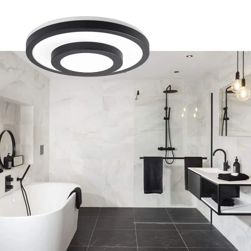 Plafonniere badkamer | 35 cm | master ring badkamer plafondlampen | 2 lichts | E27 | zwart | glas von Highlight – Produktfoto 2 von 3