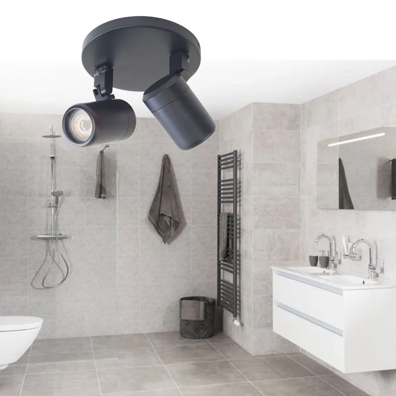 Ronde badkamerspot Rain | 2 lichts | zwart | glas / metaal | GU10 | Ø 15 cm | IP44 | zwenk- en fra Highlight – produktbillede 2 af 3