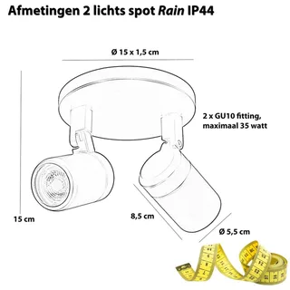 Ronde badkamerspot Rain | 2 lichts | zwart | glas / metaal | GU10 | Ø 15 cm | IP44 | zwenk- en fra Highlight – produktbillede 3 af 3