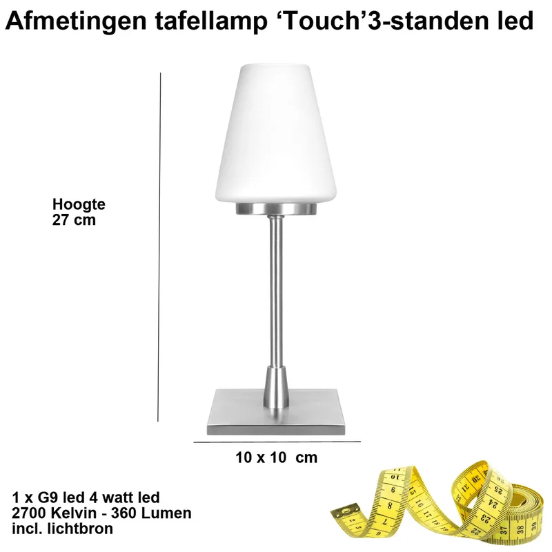 Tafellamp | 10 cm | Touch lampen | G9 | staal wit | glas metaal | modern de Highlight – photo produit 3 sur 3