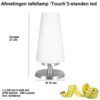 Tafellamp | 12,5 cm | touch lampen | G9 | staal wit | glas metaal | moderne decoratieve diffuse van Highlight – productfoto 3 van 3