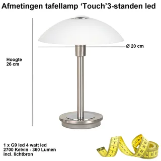 Tafellamp | 20 cm | touch lampen | G9 | staal wit | glas metaal | moderne decoratieve diffuse von Highlight – Produktfoto 3 von 3