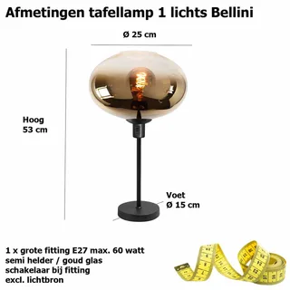 Tafellamp | 26 cm | Bellini | E27 | amber goud zwart | glas metaal | moderne decoratieve de Highlight – photo produit 3 sur 3