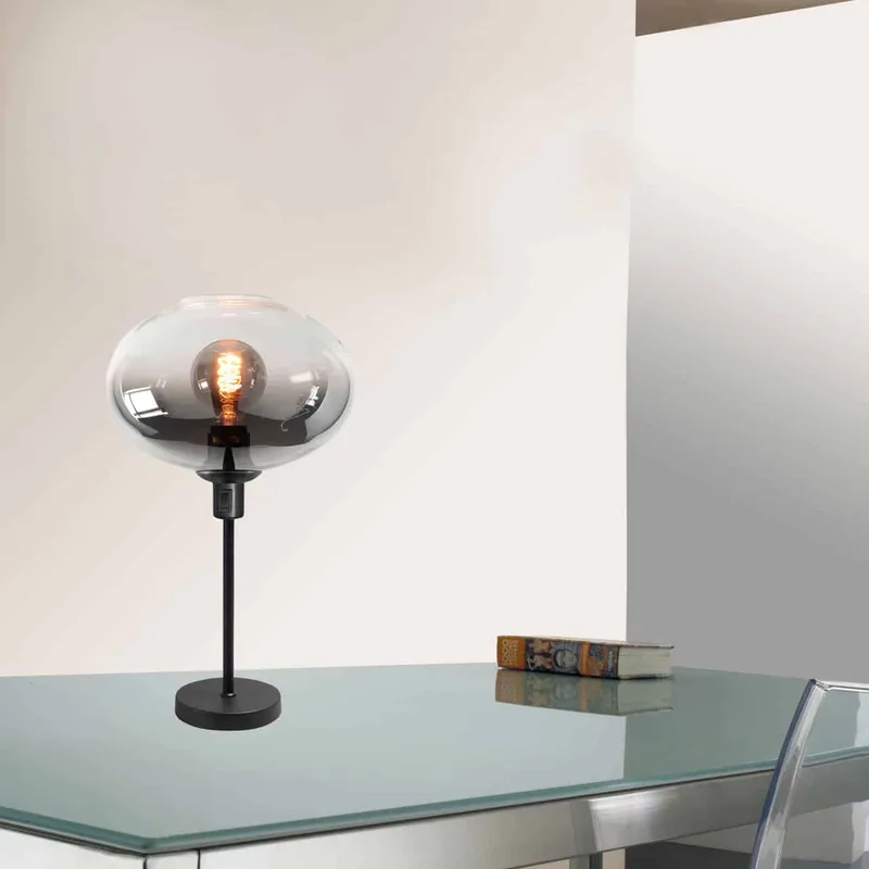 Tafellamp | 26 cm | Bellini | E27 | smoke zwart | glas metaal | modern sfeervol von Highlight – Produktfoto 2 von 3