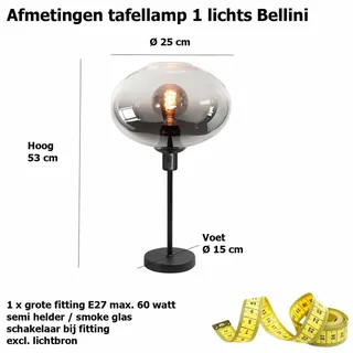 Tafellamp | 26 cm | Bellini | E27 | smoke zwart | glas metaal | modern sfeervol von Highlight – Produktfoto 3 von 3