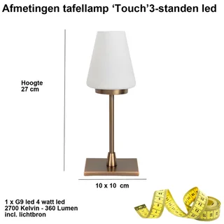 Tafellamp touch | 12,5 cm | Touch lampen | G9 | brons/bruin | glas en metaal | decoratief, diffuus de Highlight – photo produit 3 sur 3