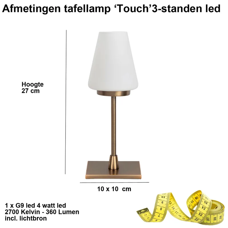 Tafellamp touch | 12,5 cm | Touch lampen | G9 | brons/bruin | glas en metaal | decoratief, diffuus de Highlight – photo produit 3 sur 3