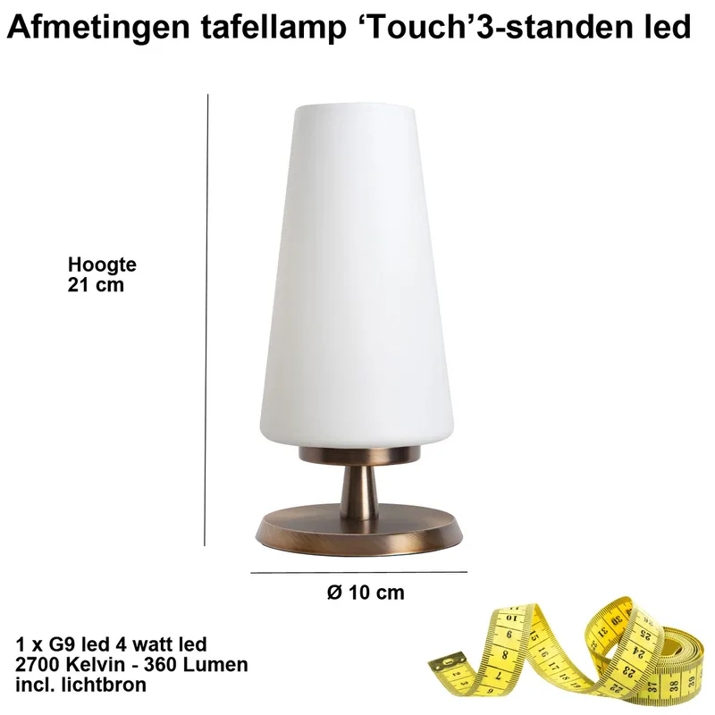 Tafellamp Touch | brons | 20 cm | wit | dimbaar | slaapkamer lamp fra Highlight – produktbillede 3 af 3