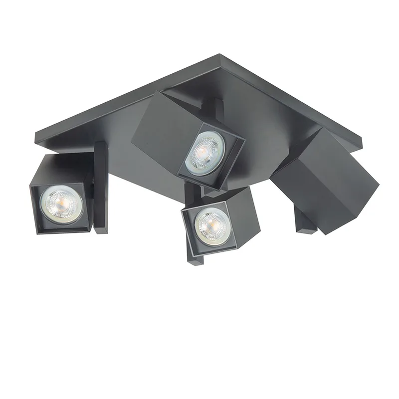 Vierkante plafondspot Oslo | 4 lichts | zwart | metaal | 25 x 25 cm | eetkamer / woonkamer lamp von Highlight – Produktfoto 1 von 3