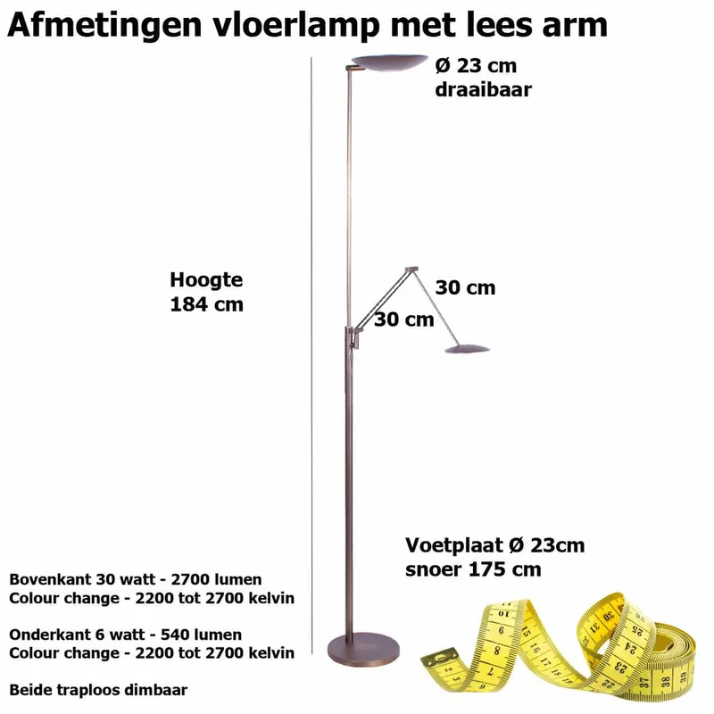 Vloerlamp | 23 cm | sapporo-geneva | 2 lichts | LED | brons | metaal | moderne design verlichting de Highlight – photo produit 3 sur 3