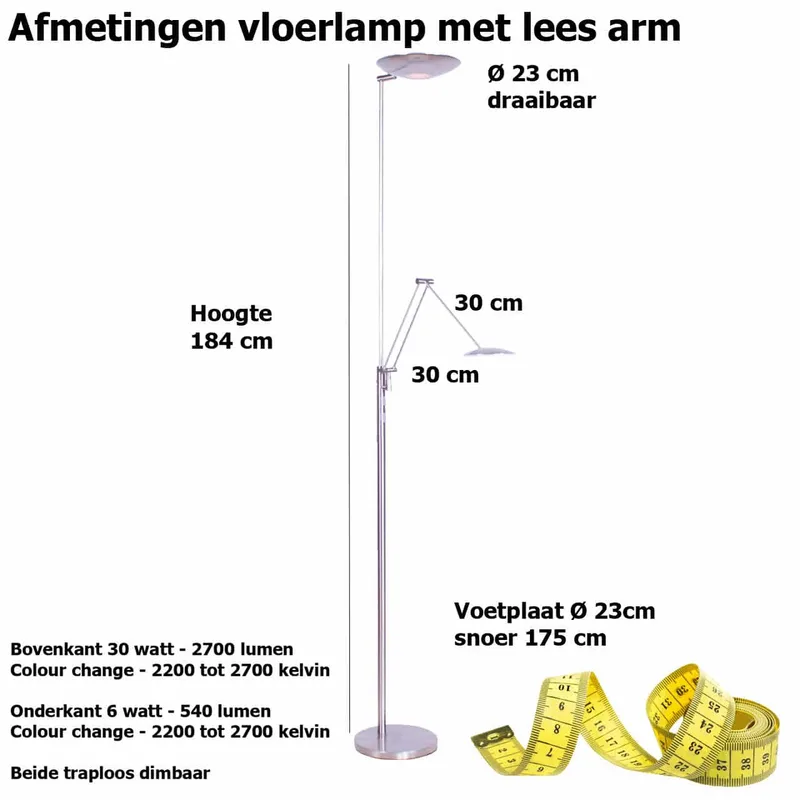 Vloerlamp | 23 cm | sapporo-geneva | 2 lichts | LED | grijs staal | metaal | design modern fra Highlight – produktbillede 3 af 3