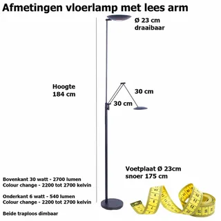 Vloerlamp | 23 cm | Sapporo-geneva | 2 lichts | LED | zwart | metaal | moderne verlichting fra Highlight – produktbillede 3 af 3