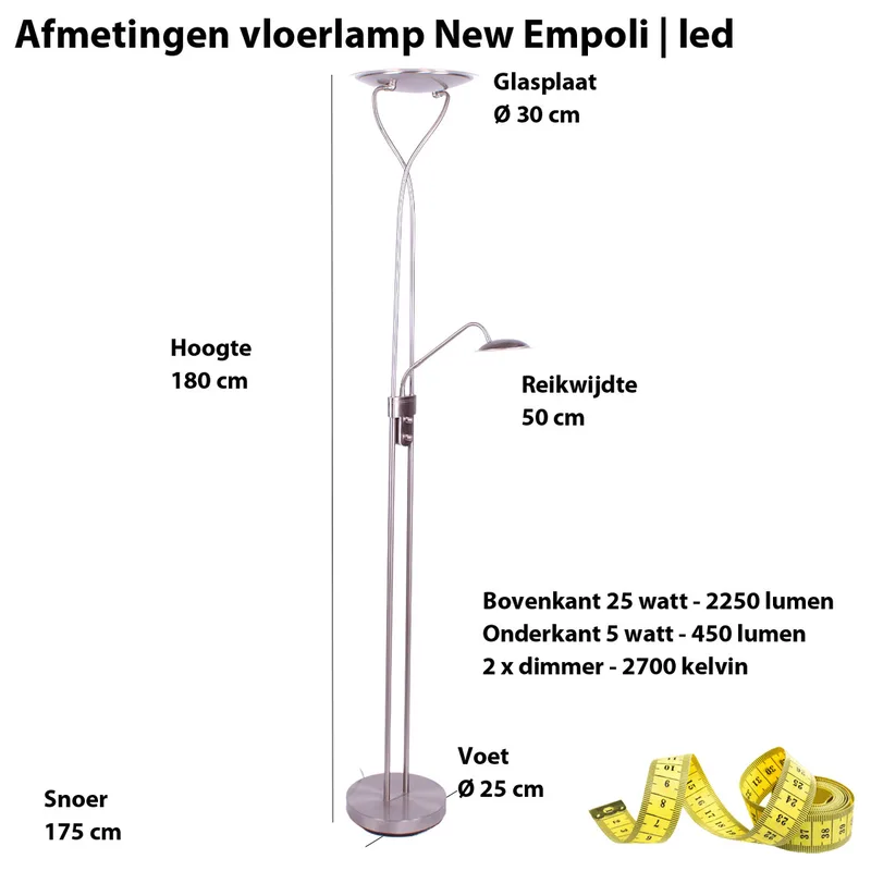 Vloerlamp | 30 cm | empoli vloerlampen | 2 lichts | LED | staal | glas en metaal | moderne fra Highlight – produktbillede 3 af 3