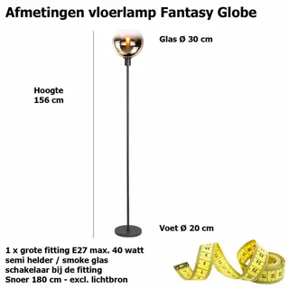 Vloerlamp | 30 cm | fantasy globe goud - helder | E27 | amber zwart | glas metaal | decoratieve by Highlight – product photo 3 of 3
